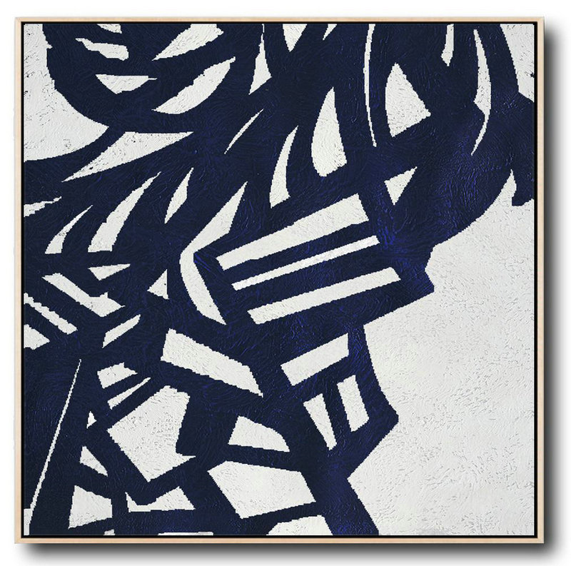 Extra Large Textured Painting On Canvas,Minimalist Navy Blue And White Painting,Giant Wall Decor